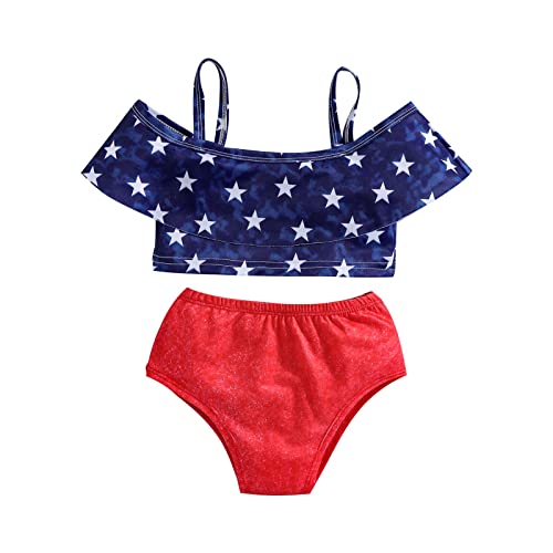 Generic Infant Baby Girl Bikini Swimsuit Toddler Sleeveless White Star Print Beach Swimsuit Summer Fashion (Blue, 3-4 Years)