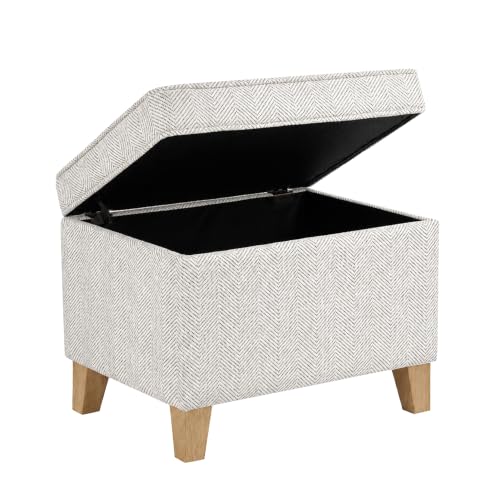 Image of HomePop 24 inch Medium Storage Ottoman - Cream Chevron Woven