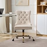 【Design Élégant Et Luxueux】 Son dossier orné de boutons capitonnés et de clous décoratifs donne une touche de luxe à cette chaise. La base métallique dorée électroplaquée non seulement apporte un éclat brillant, mais aussi une robustesse inégalée, créant une pièce décorative et fonctionnelle dans n'importe quel bureau ou espace de travail.