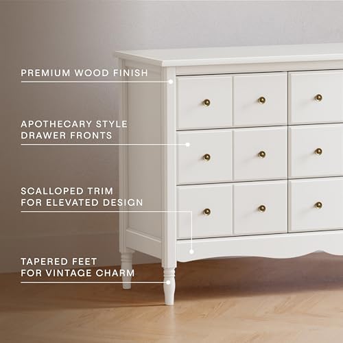 Image of Namesake Liberty 9-Drawer Wide Assembled Dresser (56 inch) with 9+ inch Drawer Extension in Warm White, Greenguard Gold Certified, Smooth Glide, Adult and Child Nursery Dresser, Vintage /Apothecary Design
