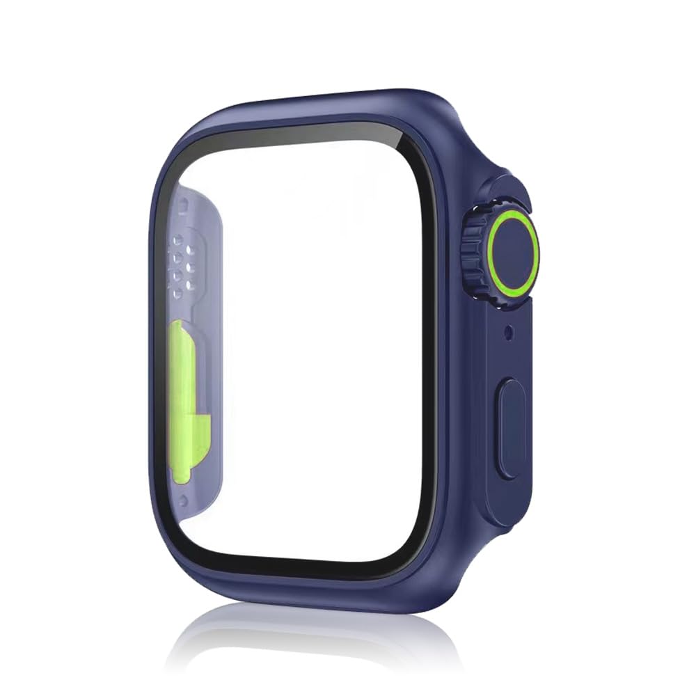 YONJILA Compatible with Apple Watch Screen Protector,iWatch PC Case Tempered Glass Film Bumper Protective Cover for i Watch 4/5/6/7/8/SE (Blue 44mm)