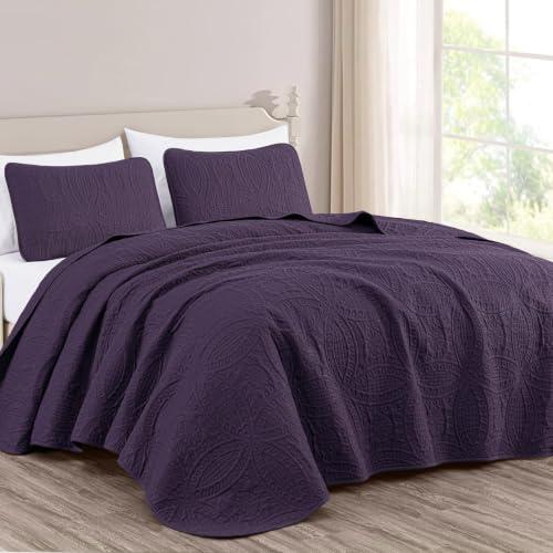 Image of Chezmoi Collection Austin 3-Piece Oversized Bedspread Coverlet Set (Queen, Purple) (Pack of 6)