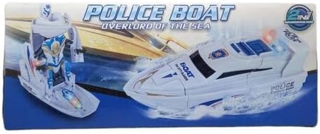 Barco De Policía Y Robot Convertible Movimiento Luz Y Sonido