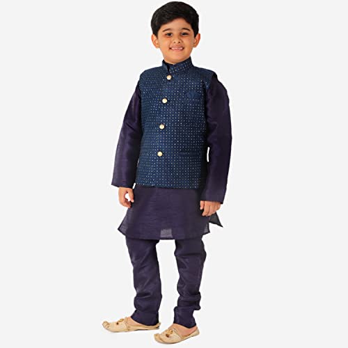 Image of Pro-Ethic Style Developer Kurta Pajama For Kids Boys With Waistcoat | Silk | Floral | Traditional Dress (S-200)