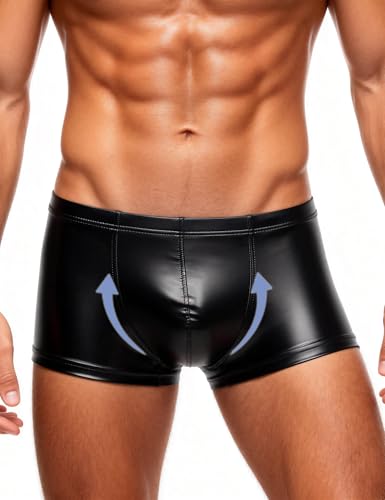 ohyeahlady Boxer Cuir Homme Calecon Moulant Personnalise Slip Chic Mini Short Tenue Club Libertin...