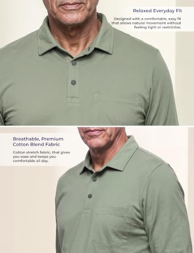 Image of Symbol Classic Men's Senior Wear Super Soft Cotton Stretch Polo | Regular Fit | Full Sleeve | Self Fabric Collar | Snap Buttons | Elderly Wear