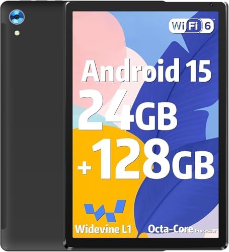 Jeazans Tablet 10 inch, Android 15 Tablets with 24GB RAM 128GB ROM (1TB Expandable), Octa Core Processor, 1280x800 HD IPS Display, 5000mAh, Android Tablet for Gaming/Work/Entertainment