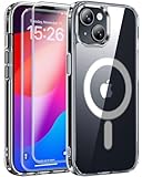 JAME for iPhone 15 Case Clear, iPhone 15 Magnetic Case with 2*Glass Screen Protectors, Compatible with Magsafe, Not Yellowing, Shockproof Slim Fit Transparent Phone Case for iPhone 15, 6.1 inch, Clear