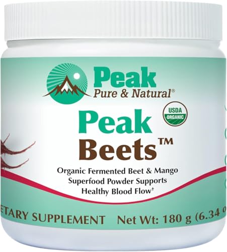 Image of Peak Pure & Natural Peak Organic Fermented Beets - Organic Fermented Beet Powder Superfood Drink Powder - Nitric Oxide Supplement Support for Normal Blood Pressure