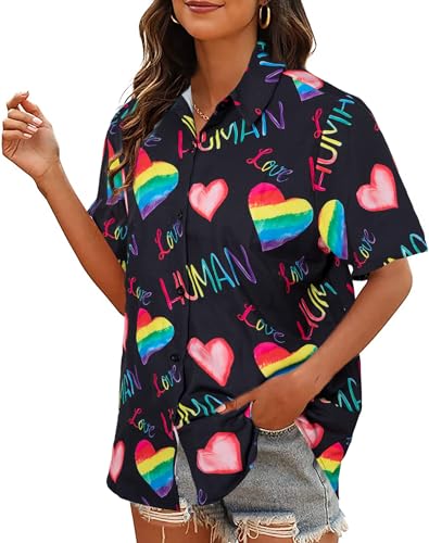 Pride Outfits for Women LGBT Shirts Ladies Rainbow Shirt Love Human Graphic Camiseta Lésbica Manga C
