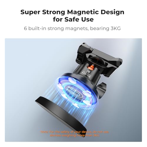 Image of K&F Concept Magnetic Camera Mount for GoPro Hero 13 /12 /11 /10 /9 Black, DJI Osmo Action 5 Pro /4 /3 /2 /6, Insta360 X5 /X4, 360 Ball Head Mount for Car, Steel, Magnetic Surface Attaching