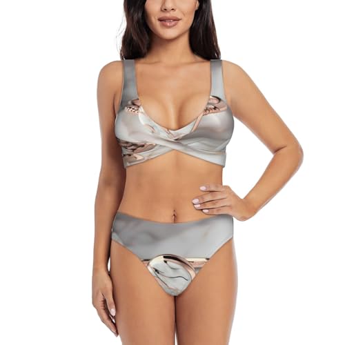 Maillot de bain 2 pièces femme galbant effet marbre blanc opaque et confortable