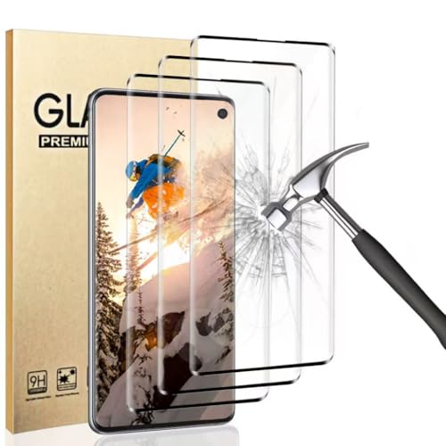 SURFCUZ 3 Pack Galaxy S10 Screen Protector 9H Tempered Glass Ultrasonic Fingerprint Support 3D Curved HD Clear Scratch Resistant for Samsung S10(6.1 Inch) Glass Screen Protector