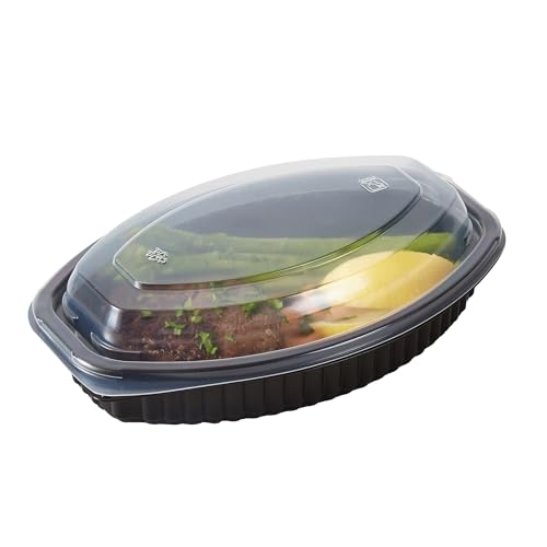 Image of Restaurantware-RW Base 16 Ounce Meal Prep Containers, 100 Microwavable To Go Containers With Lids - Disposable, Freezable, Black Plastic Oval Food Containers, Pack Hot And Cold Food, For Takeaway