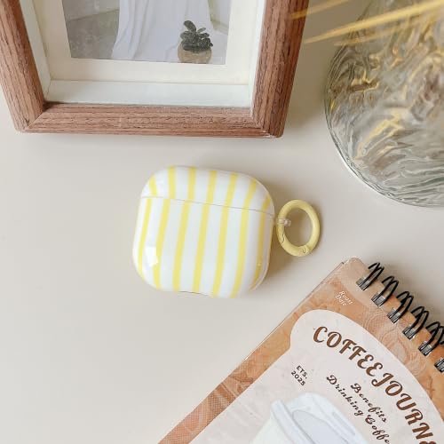 Image of MINSCOSE for AirPods 4 Case,Cute Striped Aesthetic Pattern Design with Girly Keychain Ring,Soft TPU Protective Shockproof Cover with Cleaner Kit for Girls Women for Airpods 4-Yellow