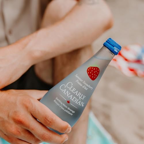 Image of Clearly Canadian Sparkling Flavored Water, 11 oz Glass Bottles - Variety of Refreshing Flavors, Premium Carbonated Beverage, Available in 12-Pack and 24-Pack Options (12 Pack, Cherry /Strawberry)