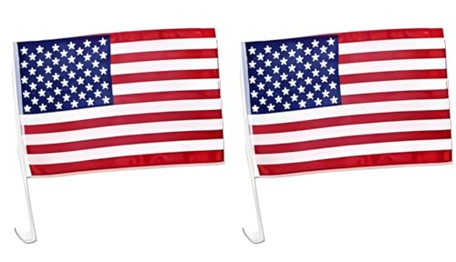 Bexter Pack of 2 American Car Flags with Window Clip 17 x 12 Inch US Flag Vehicle Window Mount Flag for Cars Trucks & SUVs