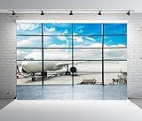 Loccor 7x5ft Fabric Airport Backdrop Airport Lounge Airport Terminal Window Backdrop Airplane Background Pilot Birthday Party Decorations Photo Shoot Props, N1-A19636-75