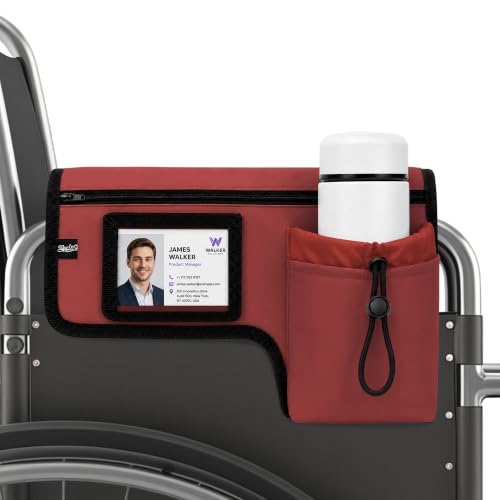 SPRING SEAON Wheelchair Side Bag with Cup Holder and Pockets Waterproof