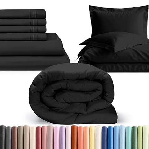 CGK Linens 6 Piece Black Full Bed Sheet Set w/ Comforter + Duvet Cover — $94.57 (14% off)
