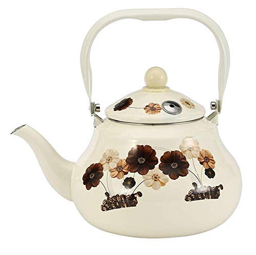 Teapots, Enameled Kettle Kettles Blanco Leche Silbato Olla De Agua Café Olla De Agua Flor Esmalte Olla De Agua para Herramienta De Cocina 2.5L