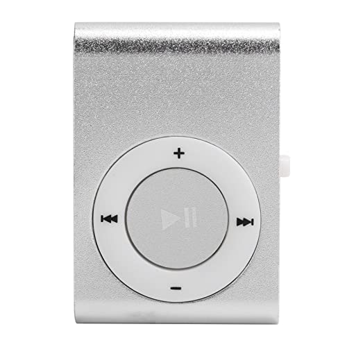 Mini MP3 Player Portable Digital Music Player Silver, Back-Clip Wearable Sports Music Player with 8GB Expandable Memory Wired Earphone USB Cable