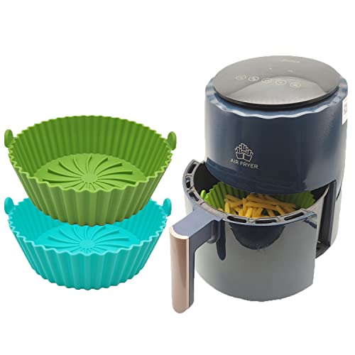 Freidora de aire Reusable Silicona Basket,Olla Accesorios de Silicona para Freidora de Aire,19 cm Non-Stick Silicone Bowl para horno e Microondas,Repuesto para revestimientos de papel (Azul + Verde) Cover