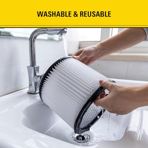 Image of Stanley High Efficiency Shop Vac Filter, Fits Most 5-18 Gal Vac, 08-2566B | Washable & Reusable Replacement Filter, Shop Vacuum Wet and Dry Accessories