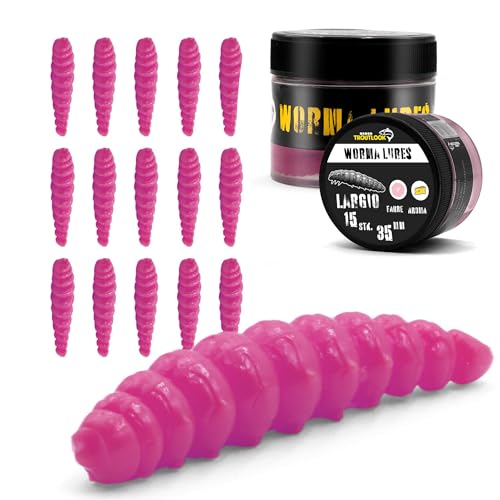 Troutlook Worma Lures - Largio Forellengummi 15 Stück Ideal für Forellen (Pink Spezial - Cheese 3 5cm - 15 Stück)