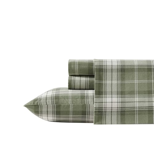 Image of Eddie Bauer - King Bed Sheets, Cotton Flannel Bedding Set with Matching Pillowcases, Brushed for Extra Softness, Deep Pocket, Oeko-Tex Certified (Heartland Plaid Green)