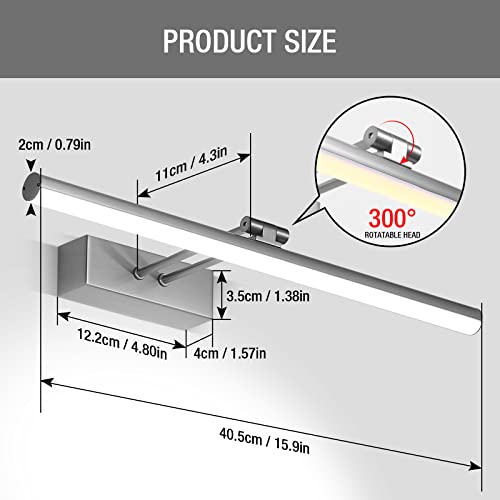 Howmzon Picture Light, Battery Picture Lights With Brightness Dimmable And Timer, 16" Metal Art Light For Paintings, Rechargeable Display Lamp For Wall Gallery Dartboard(Nickel) #TOP4