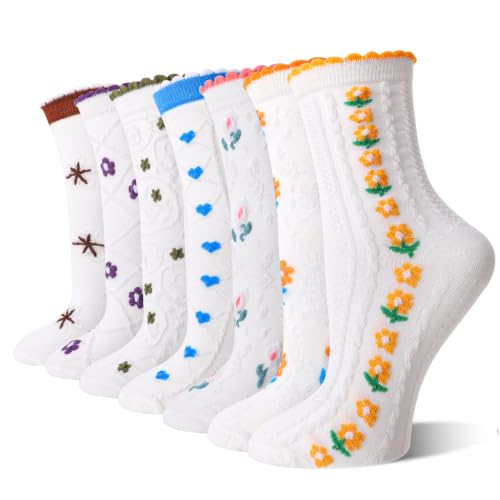 Image of Jspupifip Women Floral Ruffle Socks Frilly Casual Ankle Socks Size 5-7