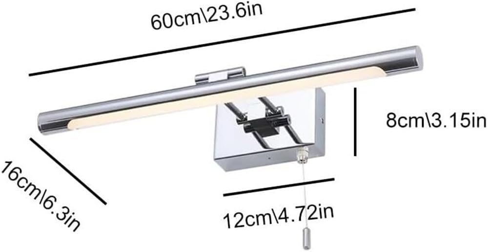 Lampada da Specchio Bagno Vintage Lampada lineare a LED per specchio da bagno Luce frontale per specchio con angolazione regolabile con interruttore a catenella(6000K,60cm)