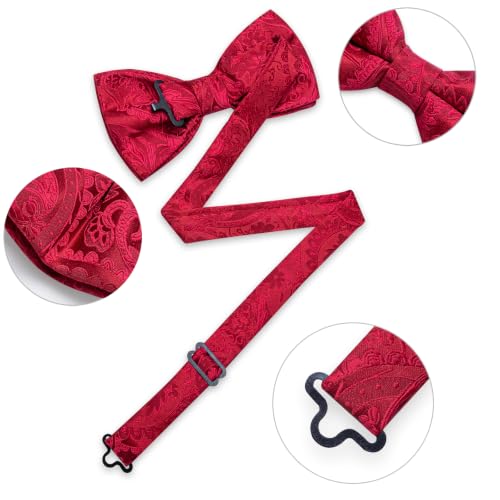 Image of DiBanGu Paisley Pre-Tied Bow Ties for Men Silk Adjustable Bowtie and Pocket Square Cufflinks for Wedding Party