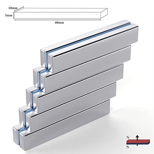 Findmag Strong Neodymium Bar Magnets With Double-Sided Adhesive, Rare Earth Magnets Neodymium Magnets Bar - 60 X 10 X 5 Mm, Pack Of 10 #TOP1