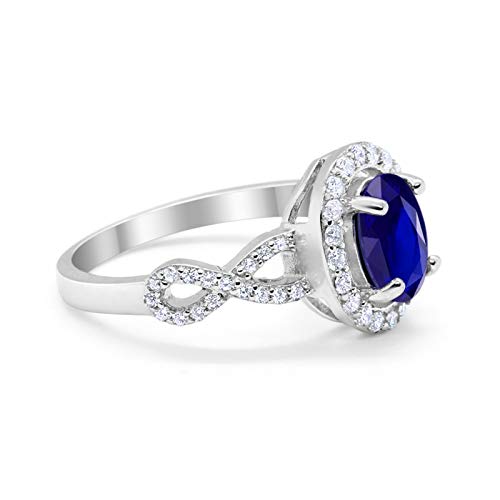 Blue Apple Co. Infinity Art Deco Halo Wedding Engagement Bridal Ring Oval Round Cubic Zirconia Solid 925 Sterling Silver Choose Color2
