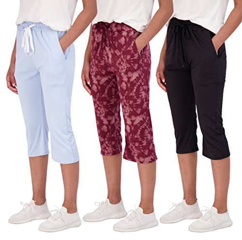 3 Pack: Womens Soft Capri Sweatpants Open Bottom Summer Lightweight Wide Leg Sweats For Women Running Bottoms Capris Sports Lounge Active Ladies Pants Casual Athletic Pockets Drawstring - Set 7, Xxl #TOP25