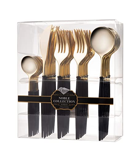 Decor Decorline - Ensemble de couverts réutilisables en plastique robuste - 40 pièces - Avec 16 fourchettes, 8 couteaux, 8 cuillères et 8 cuillères à...