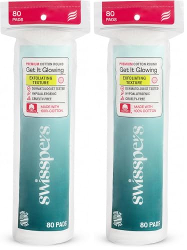 Image of Swisspers Cotton Pads, Rounds, 80 Count, Pack of 2 | Exfoliating | Textured Surface | Facial Use | Re-closable Bag