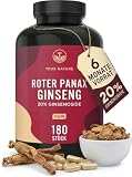 Roter Panax Ginseng hochdosiert | 180 Kapseln mit 12000mg (20:1 Extrakt mit 600mg) pro Kapsel | 20% Ginsenoside | hohe Reichweite (3 Monate Vorrat) | C.A. Meyer Premium-Rohstoff - TRUE NATURE