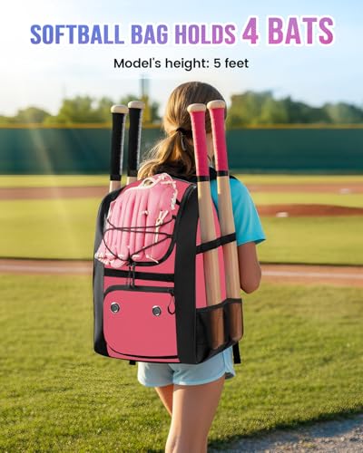 Image of MATEIN Softball Bag, Lightweight Baseball Backpack with Shoe Compartment, Baseball Bag with Fence Hook for TBall Bat & Equipment, Softball Gifts Catchers Backpack for Women Fit Catcher's Mitt, Helmet