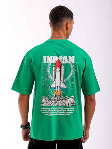 Image of THE INDIAN GARAGE CO Men Boxy Oversized Graphic Back Printed Round Neck Tshirt