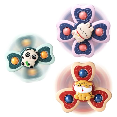 Image of ALASOU 3PCS Suction Cup Spinner Toys for 1 Year Old Boy Girl|Spinning Tops Bath Toys for Kids Ages 1-3|Sensory Toys for Baby 6 12 18 Months Boy Birthday Gift