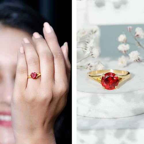 Certified Lab Grown Ruby 8MM Round Engagement Ring, AAAA Quality, Ruby Diamond Ring for Women - Ready To Gift2