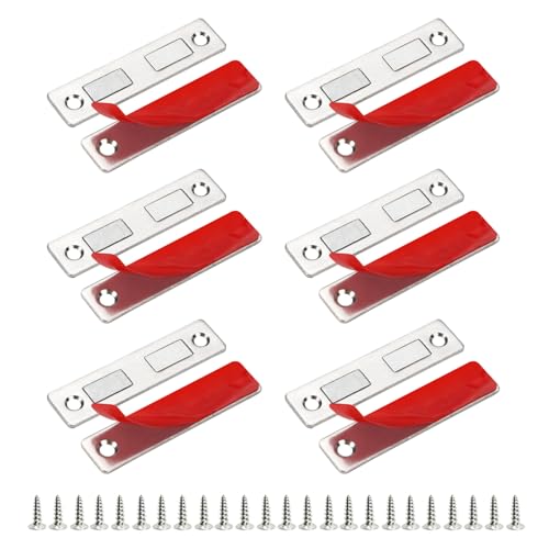 6 Pack Ultra Thin Magnetic Catch, Universal Magnetic Door Catch, Double Magnet Latch Set, Cabinet Magnetic Catches Self Adhesive with Screw, Invisible Slim Cupboard Magnetic Latch for Furniture Closet