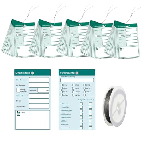 50 piezas de etiquetas colgantes para cambio de aceite, etiquetas para cambio de aceite, etiquetas de aceite para auto, adhesivos para cambio de aceite, etiquetas de aceite con alambre, etiquetas de