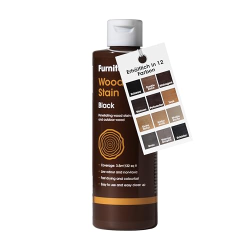Furniture Clinic Holz-Beize und Moebel-Lasur (Schwarz). Ungiftig. Hochkonzentrierte Holzbeize. Schnelltrocknend. Beize für alle Holzarten im Innen und Außenbereich 500 ml