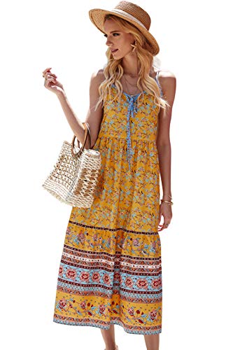 TILPAWOGGA Women's Casual Sleeveless Adjustable Strappy Summer Beach Floral Print Swing Dress