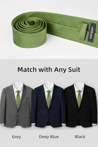 Image of HISDERN Mens Ties Solid Color Ties for Men Formal Necktie with Pocket Square Set Satin Silk Neck Tie Handkerchiefs Set