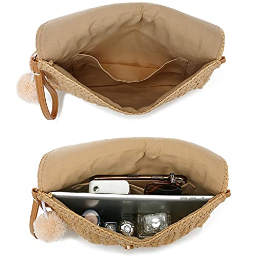YIKOEE Straw Purse for Women Summer Beach Woven Bag With PomPom - Image 7